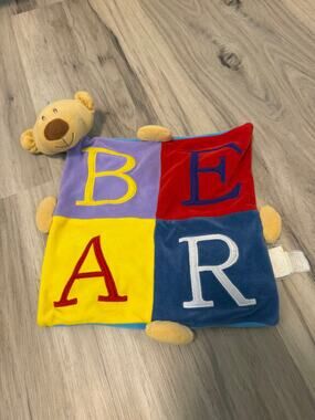 Baby Connection Lovey Security Blanket Bear Soft 14" x 14" Alphabet